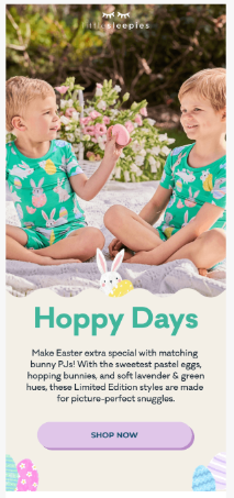 Little Sleepies Easter themed newsletter example